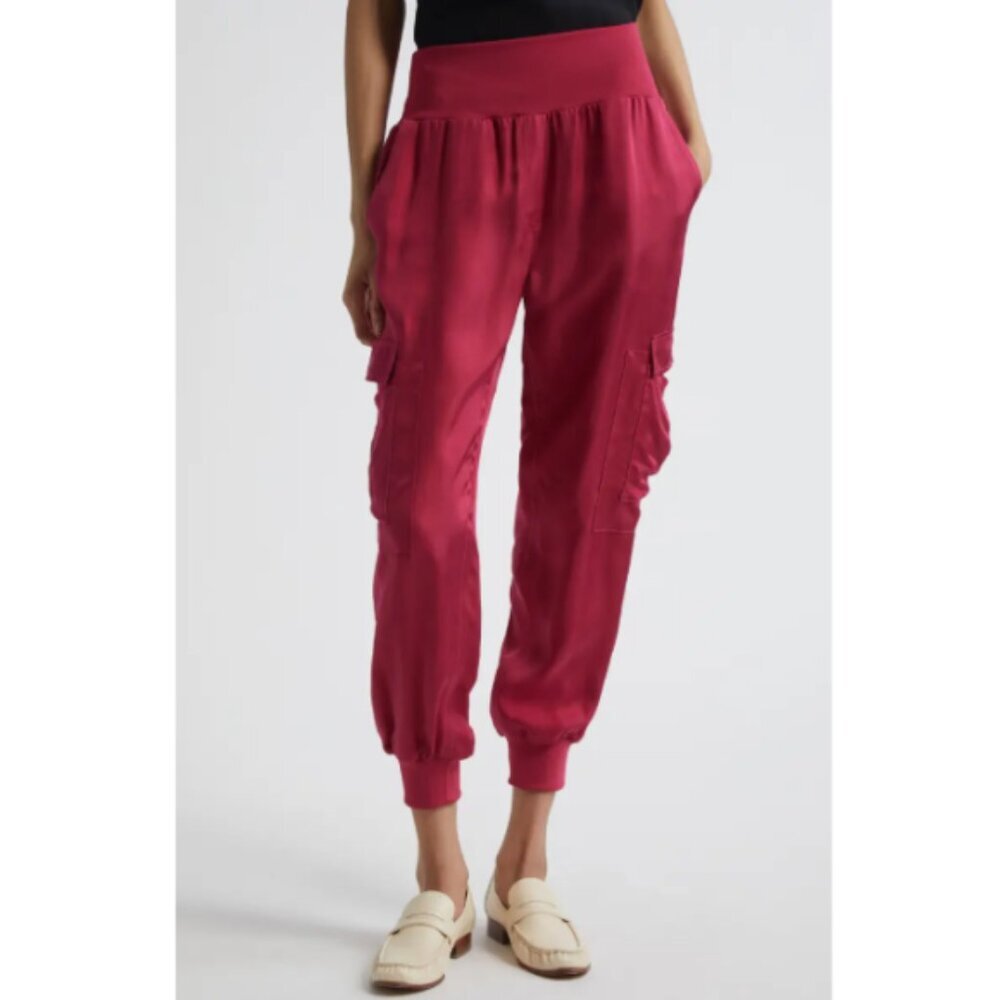 Cinq à Sept 'Giles' Satin Cargo Jogger Pants, Burgundy Plum